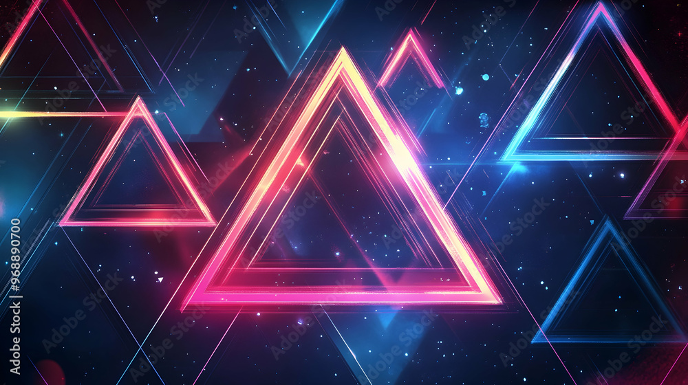 Neon triangles creating a modern abstract backdrop. Neon triangles creating a modern abstract backdrop.