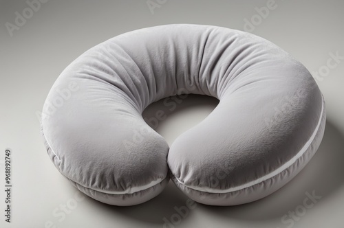 Gray U-Shaped Pillow with White Trim