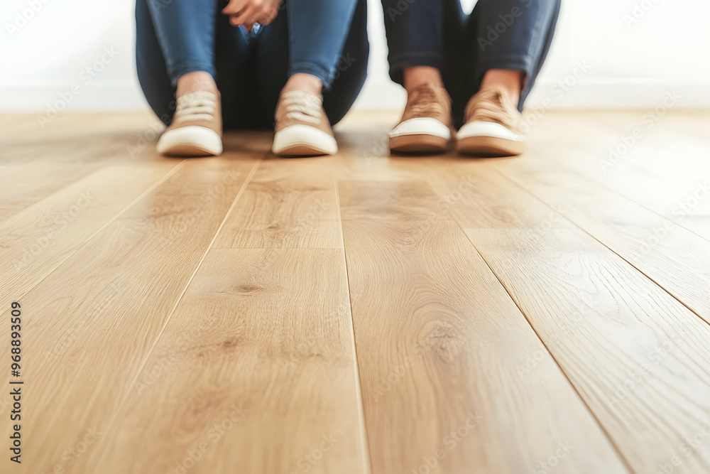 Relaxing Moments: Close-Up of Two People Sitting on Wooden Floor
