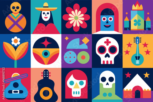 Vibrant dia de los muertos poster collection for celebration and decoration