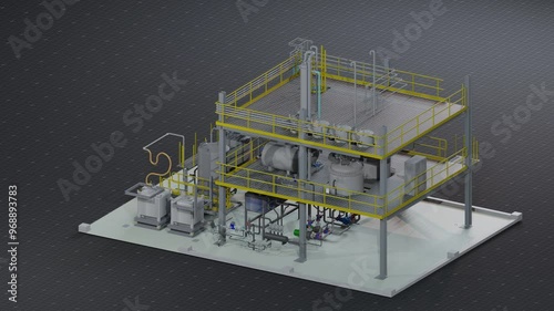 Industrial refinery plant seamless 3d loop animation, realistic