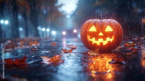 halloween jack o lantern pumpkin in the street night
