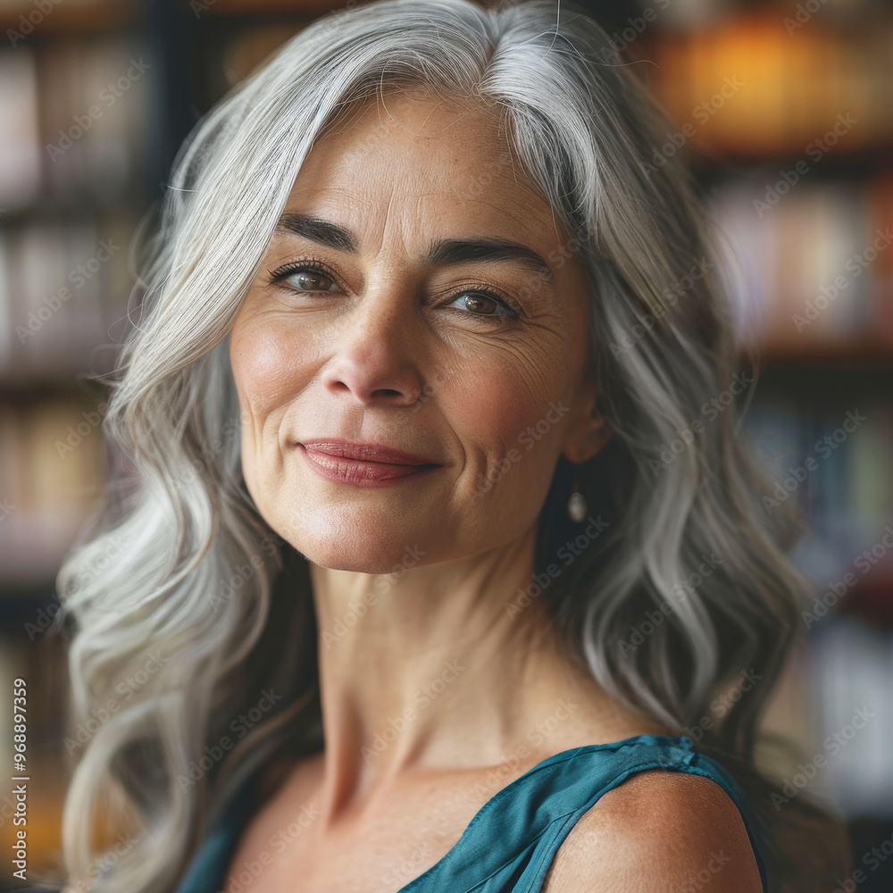Close-up of smiling senior businesswoman in professional workplace setting Close-up of smiling senior businesswoman in professional workplace setting