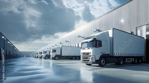 35. A fleet of refrigerated trucks being loaded at a cold storage logistics facility photo