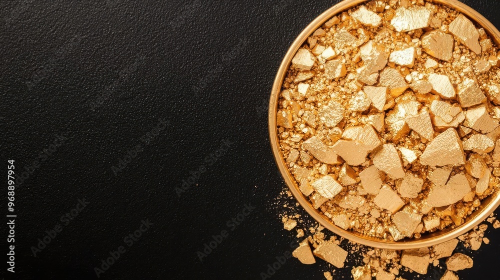 Detailed shot of raw gold dust being collected, Gold extraction, precious metal, mining process Detailed shot of raw gold dust being collected, Gold extraction, precious metal, mining process