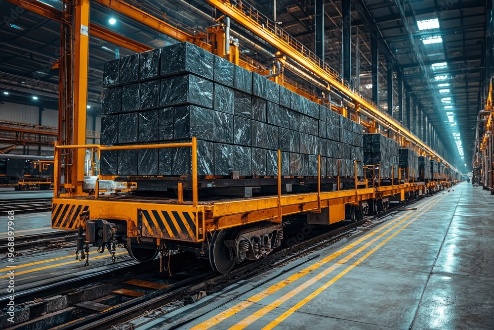 Industrial Train Car Loaded with Large Square Blocks