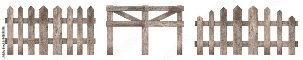Different wooden fences isolated on white, set Different wooden fences isolated on white, set