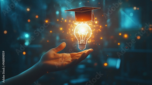 Creative concept light bulb explodes with colorful water colors on a light blue background. Think different, creative idea. Productivity and creativity 