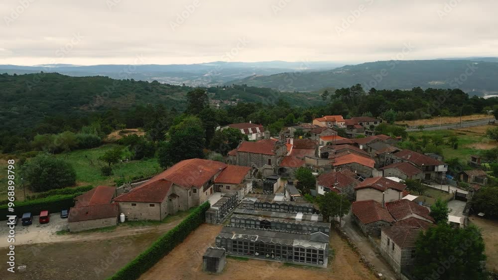 Establishing shot of Church Santa Baia de Beiro, located in Beiro, Ourense, Galicia, Spain Establishing shot of Church Santa Baia de Beiro, located in Beiro, Ourense, Galicia, Spain