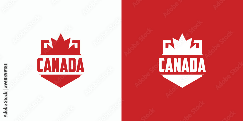 Fototapeta premium Maple leaf emblem vector logo design in shield shape with modern, simple, clean and abstract style. Icon for business, education and personal branding.