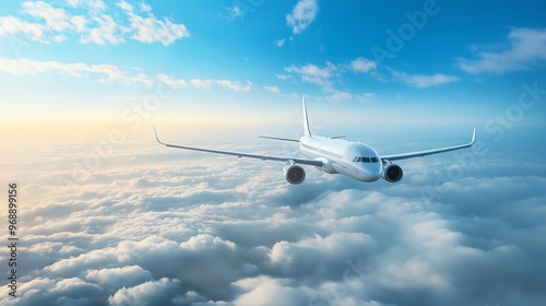 Passenger Airplane Flying Above the Clouds on a Clear Day