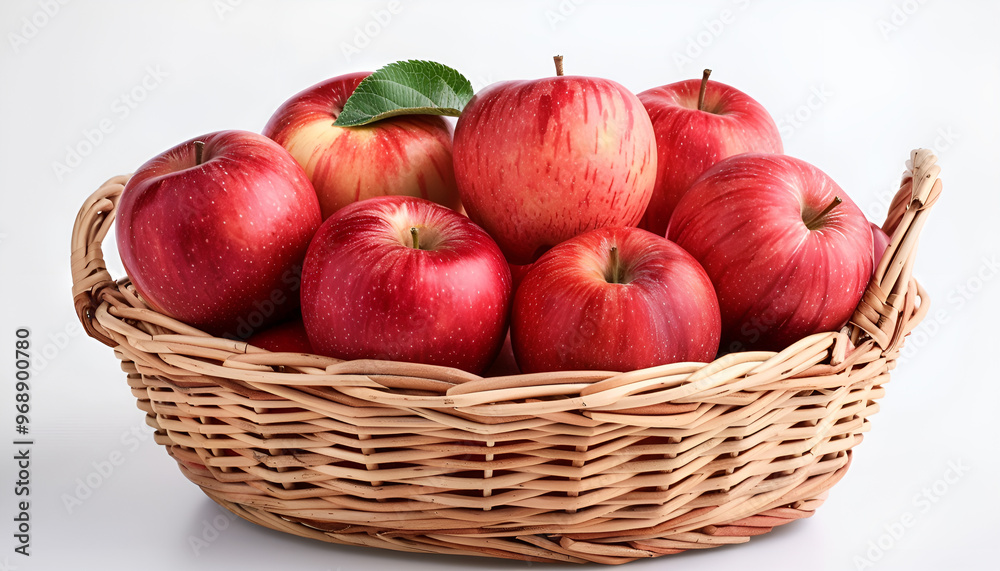 Big Red Apples In Farm Basket. Wicker Basket of ripe fresh apples. Product extracted from Apple. Autumn And Harvest Concept Big Red Apples In Farm Basket. Wicker Basket of ripe fresh apples. Product extracted from Apple. Autumn And Harvest Concept