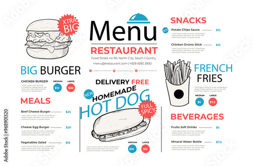 Illustrated restaurant menu for digital platform