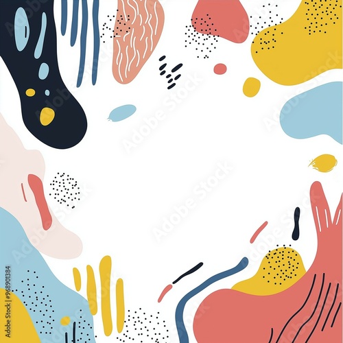 Illustration of abstract shapes minimal colorful cover decoration and large blank space in the center for text on white background,illustration concept.