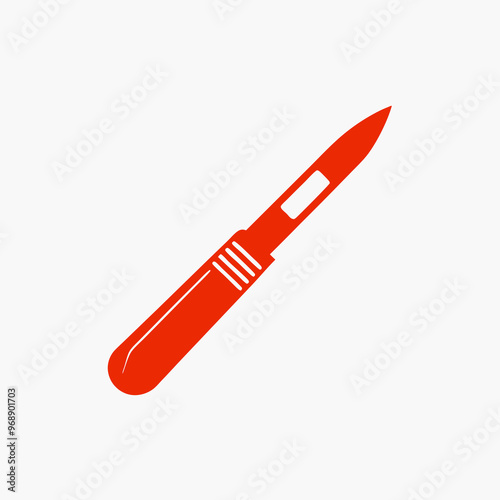 Red surgical scalpel on a minimalistic background representing medical tools and precision in surgery