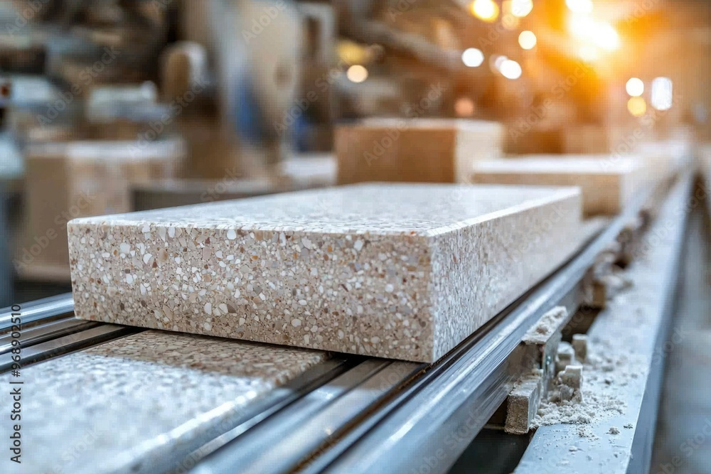 Closeup of a Terrazzo Slab Moving on a Conveyor Belt in a Factory Closeup of a Terrazzo Slab Moving on a Conveyor Belt in a Factory