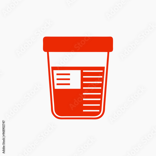 Red urine specimen container on a minimalistic background representing medical testing and diagnostics