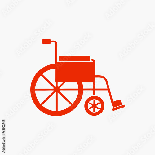 Red wheelchair on a minimalistic background representing mobility assistance and accessibility in healthcare