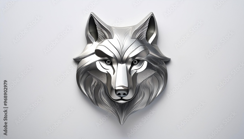 Obraz premium Minimalist Silver Wolf Head Logo on a White Background