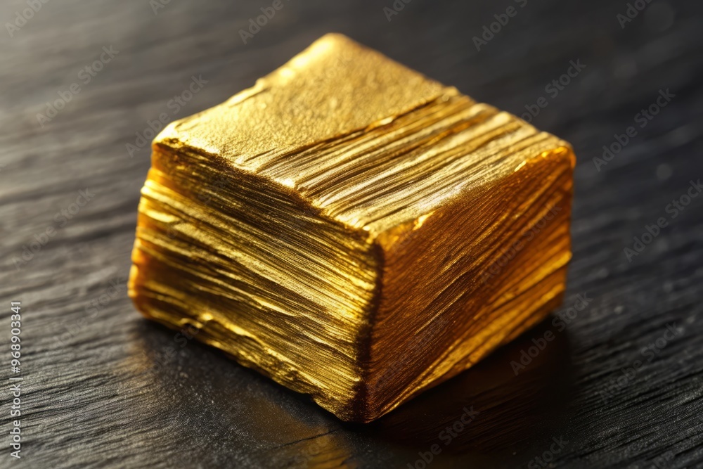 This gold exhibits a striking appearance with fine, parallel striations along its surface, creating a mesmerizing pattern that catches the eye. This gold exhibits a striking appearance with fine, parallel striations along its surface, creating a mesmerizing pattern that catches the eye.