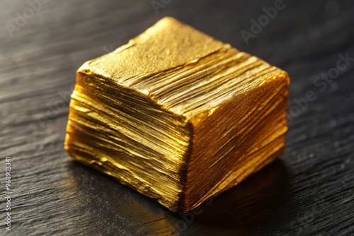 This gold exhibits a striking appearance with fine, parallel striations along its surface, creating a mesmerizing pattern that catches the eye.