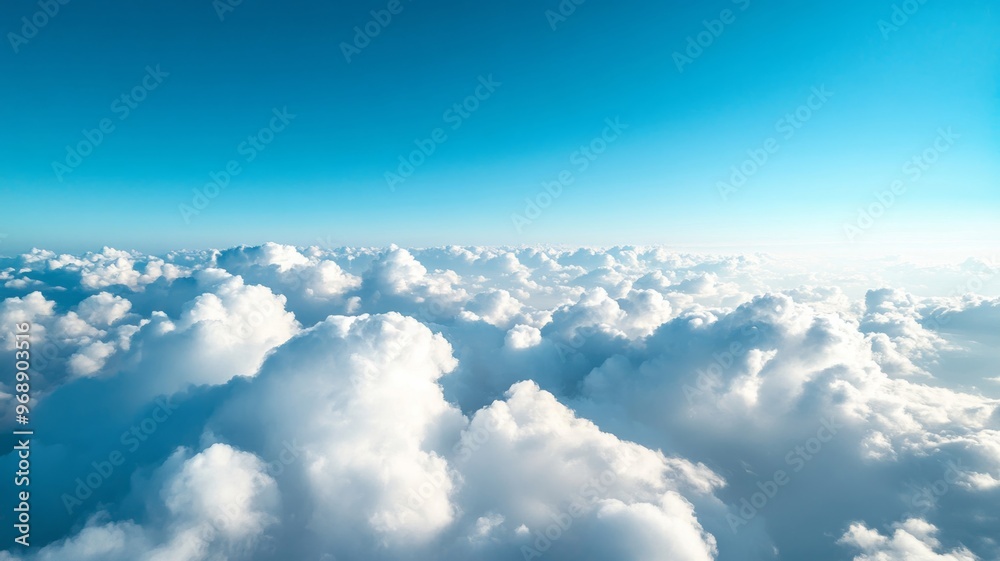 Cloudscape above the sky with bright blue horizon, serene and peaceful mood Cloudscape above the sky with bright blue horizon, serene and peaceful mood