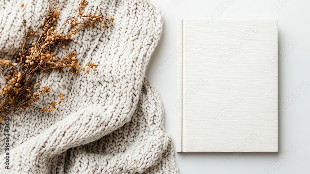 Fototapeta premium Paperback book mockup with customizable cover set against a cozy, soft background, Book mockup, warm setting, inviting design