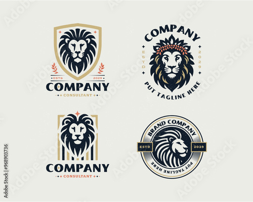 Set vintage king lion logo bundle template for corporate business