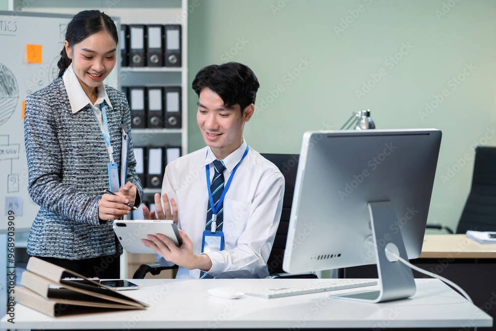 Businessmen team or financial data analysts working with tablets and laptop computers and data graphs together. Plan to analyzing projects in the office.