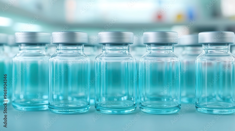 Row of glass vials in a laboratory setting, glass, vials, row, science, laboratory, arrangement,containers, medical Row of glass vials in a laboratory setting, glass, vials, row, science, laboratory, arrangement,containers, medical