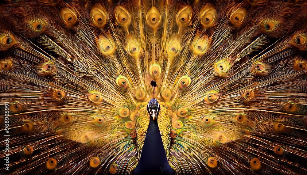 Obraz premium Golden peacock spreading feathers