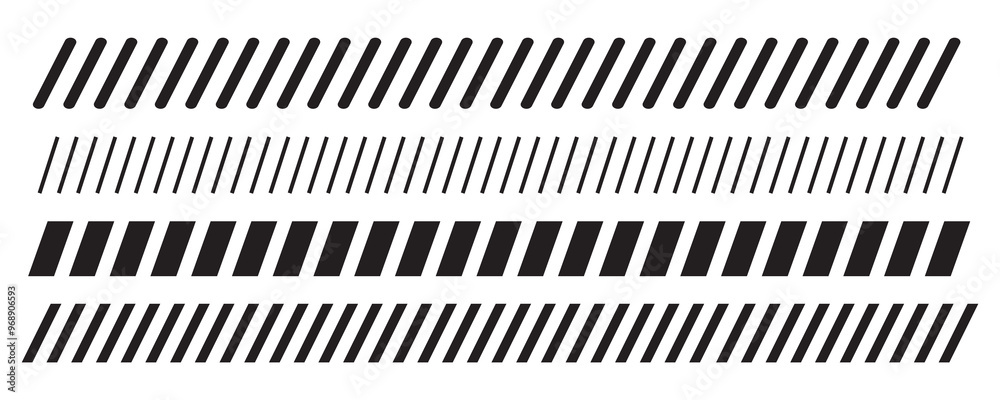 Slash line border, diagonal lines. Divider strip Tilt strip geometric abstract border. Diagonal grid. Geometric dashed tape Slash line border, diagonal lines. Divider strip Tilt strip geometric abstract border. Diagonal grid. Geometric dashed tape