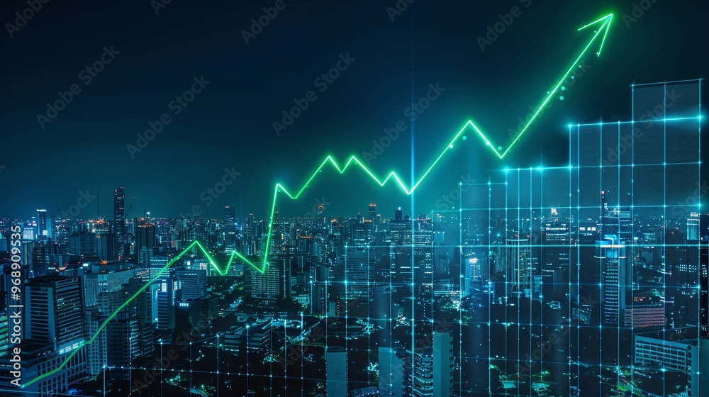 Dynamic cityscape showing a green growth trend line, symbolizing progress and prosperity in finance and technology. Dynamic cityscape showing a green growth trend line, symbolizing progress and prosperity in finance and technology.