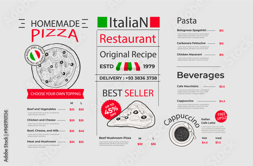 Illustrated restaurant menu for digital platform