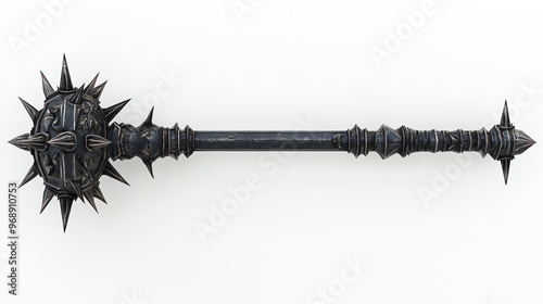 A spiked medieval mace on a white background.