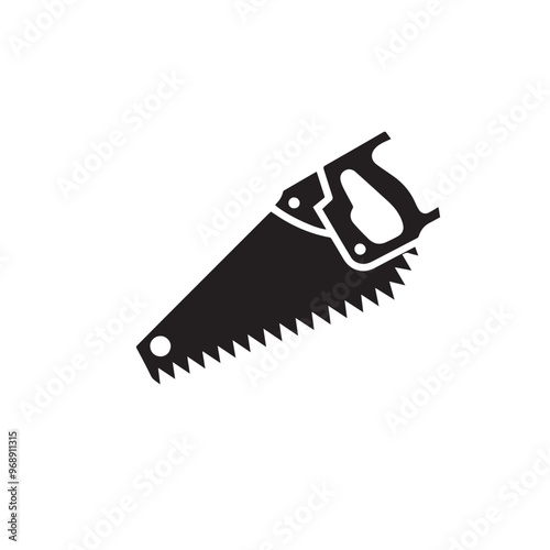 Hand saw silhouette. Hand saw logo, icon vector design black and white.