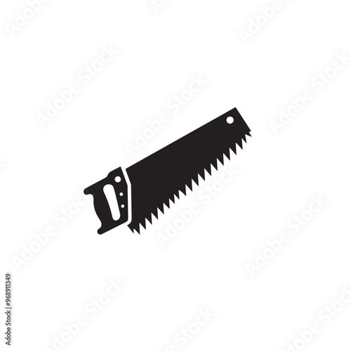 Hand saw silhouette. Hand saw logo, icon vector design black and white.