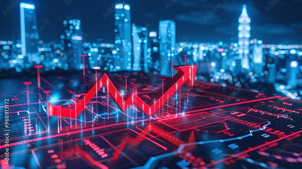 Real estate and property crisis. A futuristic financial graph ...
