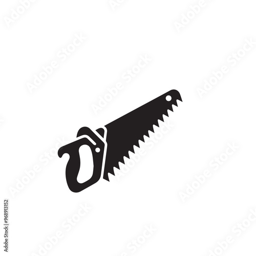 Hand saw silhouette. Hand saw logo, icon vector design black and white.