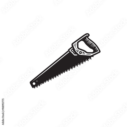 Hand saw silhouette. Hand saw logo, icon vector design black and white.