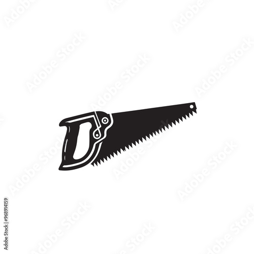 Hand saw silhouette. Hand saw logo, icon vector design black and white.