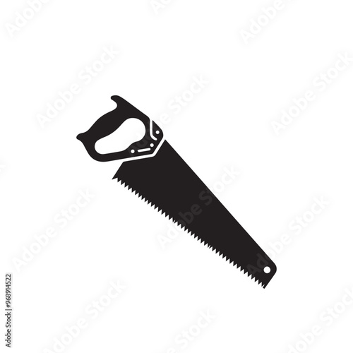 Hand saw silhouette. Hand saw logo, icon vector design black and white.