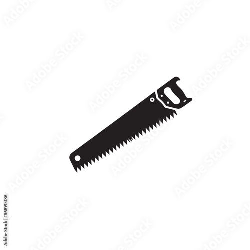 Hand saw silhouette. Hand saw logo, icon vector design black and white.