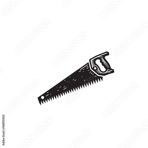 Hand saw silhouette. Hand saw logo, icon vector design black and white.