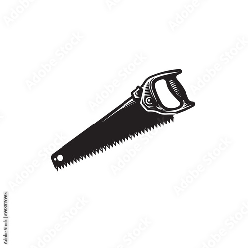 Hand saw silhouette. Hand saw logo, icon vector design black and white.