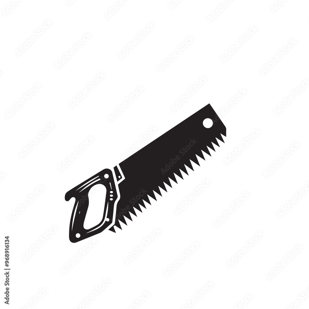 Hand saw silhouette. Hand saw logo, icon vector design black and white.