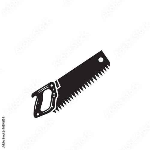 Hand saw silhouette. Hand saw logo, icon vector design black and white.