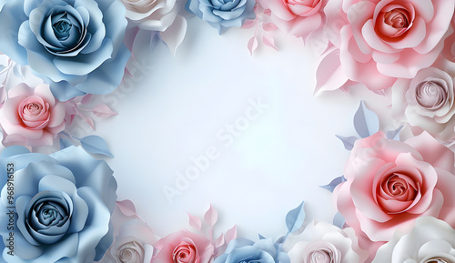Fototapeta Naklejka Na Ścianę i Meble -  Pink and Blue rose flower frame