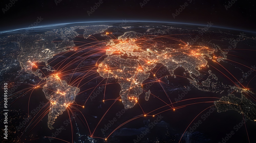11. A global logistics map with routes and connections highlighted 11. A global logistics map with routes and connections highlighted