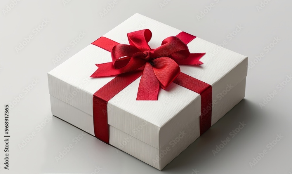Obraz premium White gift box with red ribbon